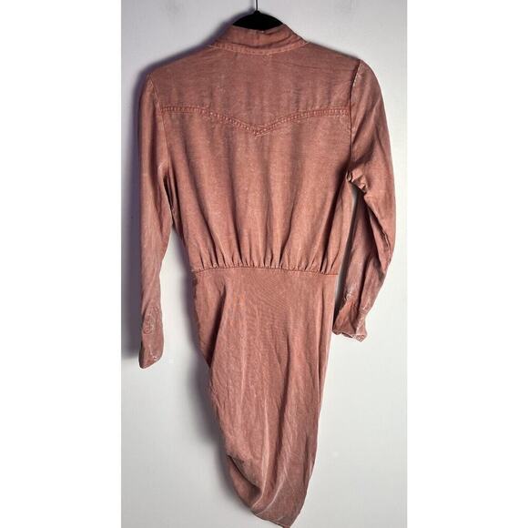 YFB Midi Western Shirtdress‎ Ruched Tencel Pink Young Fabulous Broke Sz XS - Picture 3 of 9